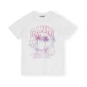 Ganni Grafiskt Tryck Cocktail T-Shirt White, Dam