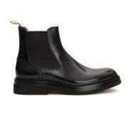 Santoni Svarta Läder Chelsea Boots Black, Herr