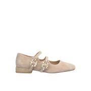 Alma EN Pena Rhinestone Ballerina Flats Beige, Dam