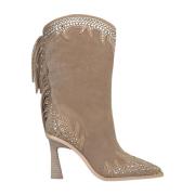 Alma EN Pena Fringed Half-Boot med Prydnader Beige, Dam