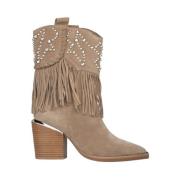 Alma EN Pena Studded Fringed Ankelboots Beige, Dam