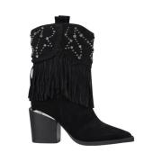 Alma EN Pena Studded Fringed Ankelboots Black, Dam