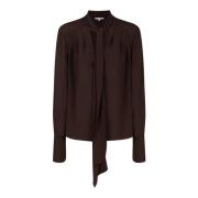 Patrizia Pepe Brun V-ringad Blus med Slips Brown, Dam