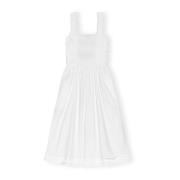 Ganni Poplin Midi Strap Klänning White, Dam