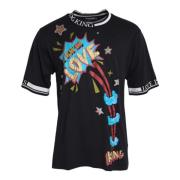 Dolce & Gabbana Svart Grafiskt Tryck Bomull T-shirt Black, Herr