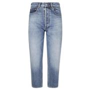 JW Anderson Kort Straight Leg Jeans med Fickor Blue, Dam