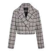 Bruuns Bazaar Kort Sand Check Blazer Elegant Stil Gray, Dam