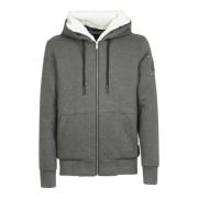 Moose Knuckles Grå/Vit Logo Hoodie med Dragkedja Gray, Herr