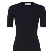 Valentino Garavani Blå Elastisk Rund Hals T-shirt Blue, Dam