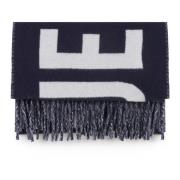 Jacquemus Blå Ull Fransad Scarf Maxi Logo Blue, Unisex