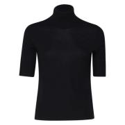 Max Mara Navy Turtleneck Sweater Short Sleeves Black, Dam