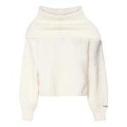 Pinko Vit Oversized Ribbstickad Tröja White, Dam