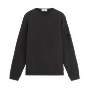 Stone Island Borstad bomullsfleece crewneck med fickor Black, Herr