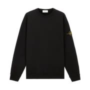 Stone Island Räfflad borstad bomullsfleece rund hals Black, Herr