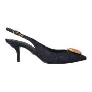 Dolce & Gabbana Blå Jacquard Kristall Slingback Klackskor Blue, Dam