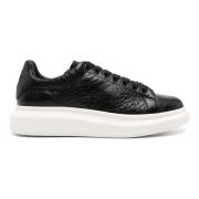 Alexander McQueen Svarta Lädersneakers Rund Tå Black, Herr