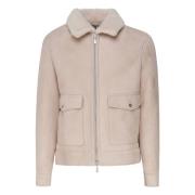 Eleventy Shearling Zip Jacka Beige Lam Beige, Herr