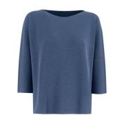 Le Tricot Perugia Lurex Boat-Neck Jumper Blue, Dam