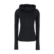 LOW Classic Svart Button-Up Hoodie Tröja Black, Dam