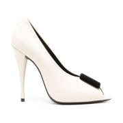 Saint Laurent Elegant Svart Läder Pumps Beige, Dam