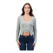 Guess Räfflad V-ringad Cardigan Sweater Gray, Dam