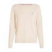 Tommy Hilfiger Jersey Stitch Boat-Neck Sweater Beige, Dam