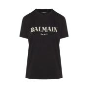 Balmain Kristall Logo Svart T-shirt Black, Dam