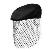 Dolce & Gabbana Svart Slöja Detalj Platt Krona Hatt Black, Dam