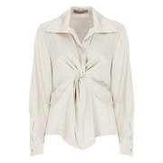 D.Exterior Ivory V-ringad Blus med Krage Beige, Dam