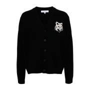 Maison Kitsuné Fox Head Wool Cardigan Sweaters Black Black, Herr