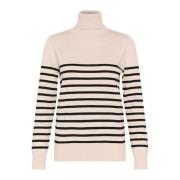 Saint Tropez Randig Rollneck Pullover Tröja Grå Beige, Dam