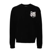 Maison Kitsuné Svart Fox Head Ulltröja Sweater Black, Herr