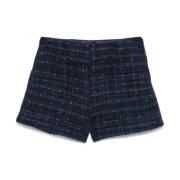 Twinset Svarta Tweed Shorts med Dartdetaljer Black, Dam