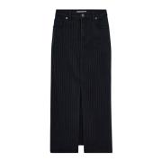 Co'Couture Pinstripe Denim Kjol med Framslits Black, Dam