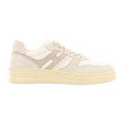 Hogan Läder Corduroy Sneakers Snörning Memory Foam Beige, Dam