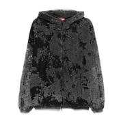 Diesel Sliten Dragkedja Hoodie Svart Bomullsblandning Black, Herr