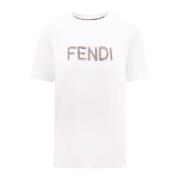 Fendi Paljett Detalj Bomull Crew-neck T-shirt White, Dam