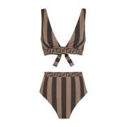 Fendi Pequin Brun High-Rise Bikini Brown, Dam