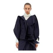 Issey Miyake Asymmetrisk V-ringad Cardigan med Draperade Paneler Blue,...