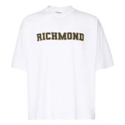 John Richmond Vit Bomull T-shirt med Logotyp White, Herr