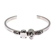 Alexander McQueen Skull Mässing Armband Logo Graverad Gray, Herr