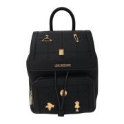 Love Moschino Svart ryggsäck i konstläder med guld detaljer Black, Dam