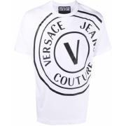 Versace Jeans Couture Vit Bomull T-shirt med Svart Emblemtryck White, ...