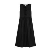 Ganni Poplin Midi Klänning Black, Dam