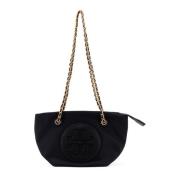 Tory Burch Stilig Nylon Axelväska med Logotyp Black, Dam