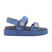 Tory Burch Denim Logo Sandaler med Metall Detaljer Blue, Dam