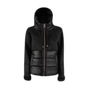 YES ZEE Faux Fur Quilted Hooded Jacket Black, Dam