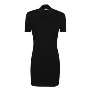 T by Alexander Wang Präglad Logga Mini Klänning Kort Ärm Black, Dam