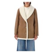 A.p.c. Ecru Shearling Jacka Ytterkläder Beige, Dam