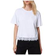 Twinset Cropped Spets T-shirt White, Dam